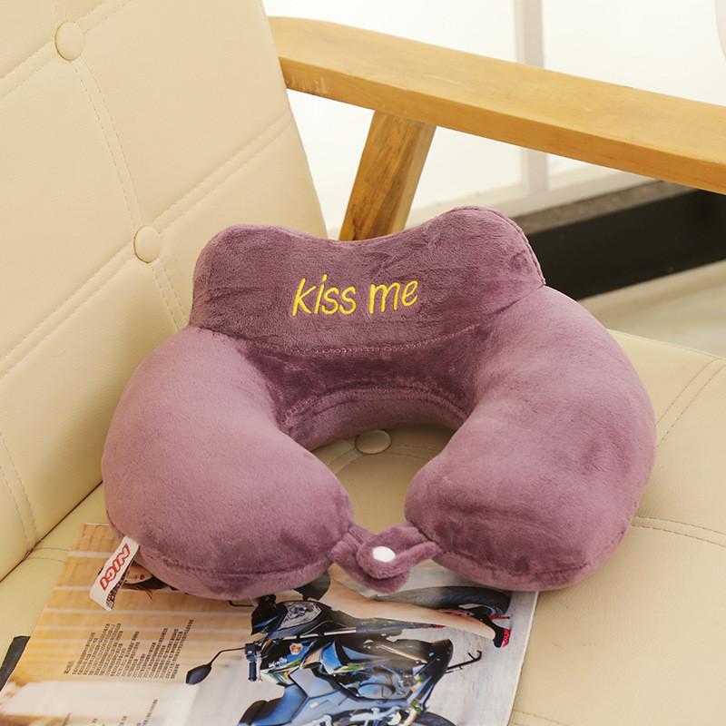 

Solid Color U Shaped Neck Pillow Nap Plush Pillow Outdoor Travel Tools Portable темно-фиолетового