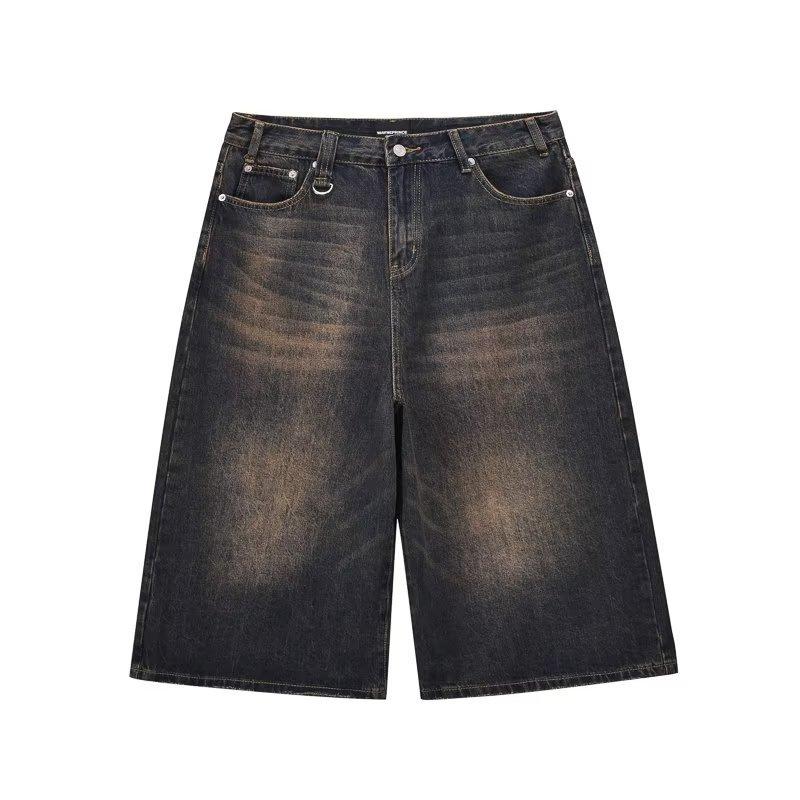 Retro and Old Design Sense Big Wide-leg Jeans Men's Summer New High-waisted Loose and Thin Cropped Pants