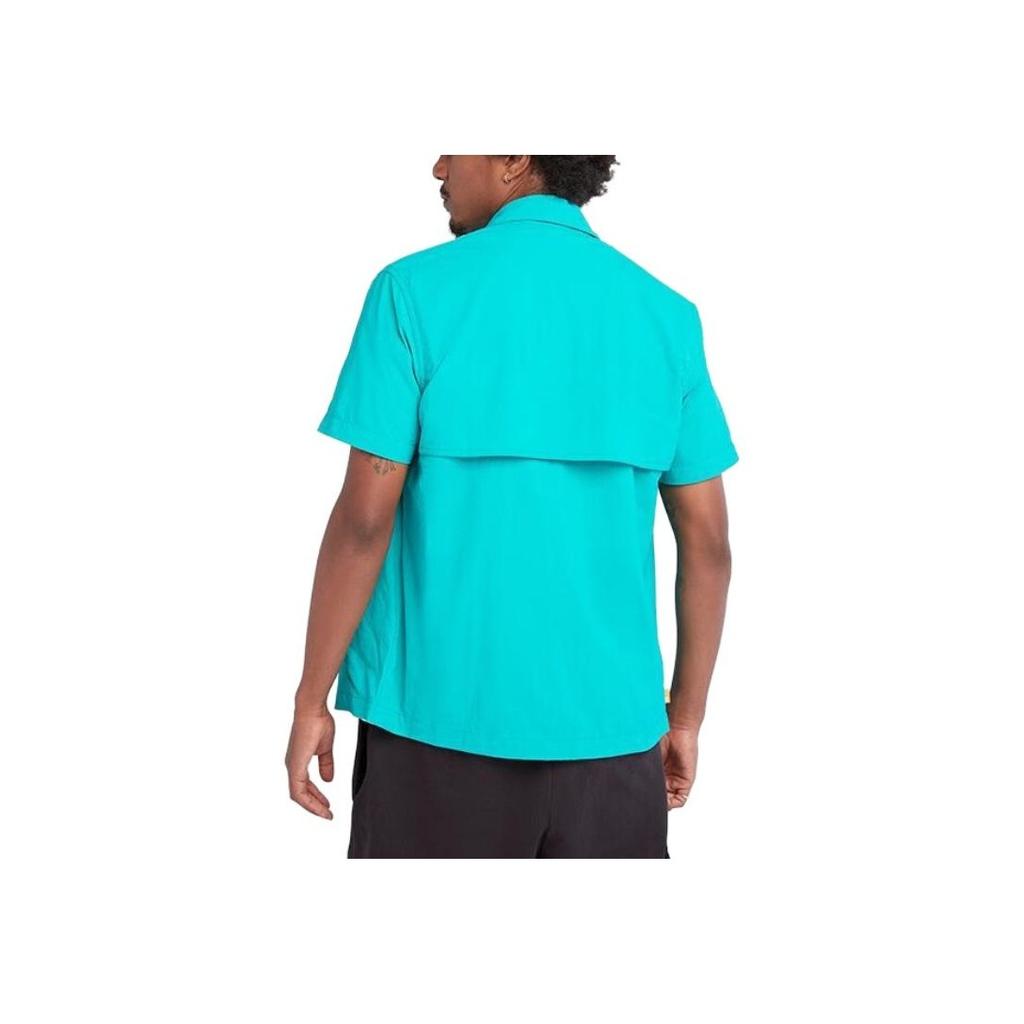 Timberland Solid Color Button-Down Short Sleeve Shirt Men Shirts Green A68DH-E34