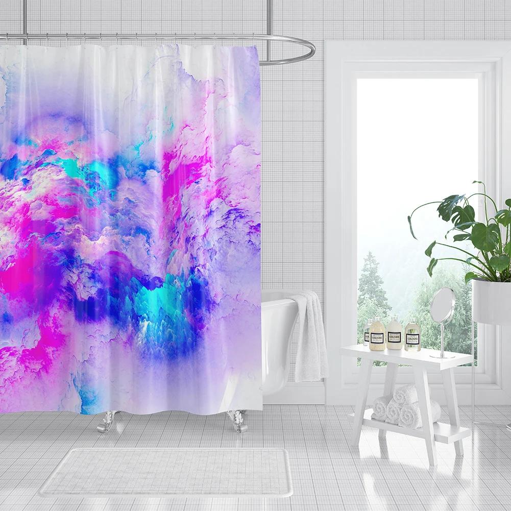 Colorful Galaxy Space Print Shower Curtain Psychedelic Sea Of Clouds Bath Curtain Decoration Waterproof Fabric Bathtub Screen