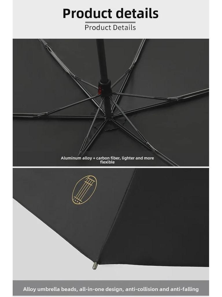 Ultra-Light 160g Sunscreen Pencil Umbrella, 108cm, Black, Dual-Purpose for Sun and Rain, UPF 50+, Gift Box Included