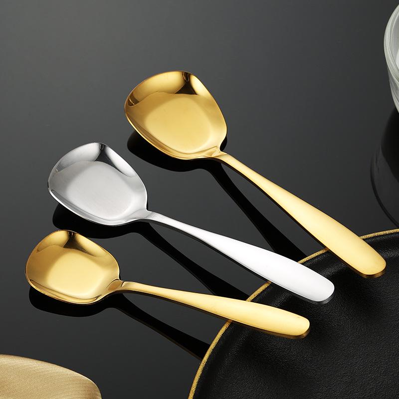 304 Stainless Steel Square Head Flat Bottom Spoon - Ideal for Dining, Dessert, and Watermelon.