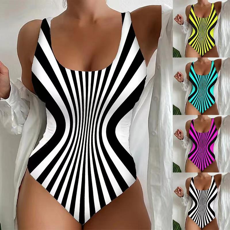 Swimsuit Women's New Sexy Suspender Striped Bikini Beach Hot Spring One-piece Swimsuit