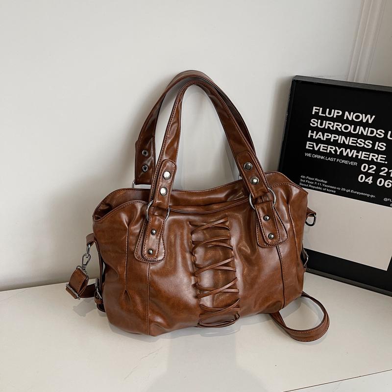 

Vintage Coffee Shoulder Bag High End Lady Commute Handbag Quality Pu Leather Crossobdy Travel Tote Bag Female Big Shopping Bag 50cm)) коричневый