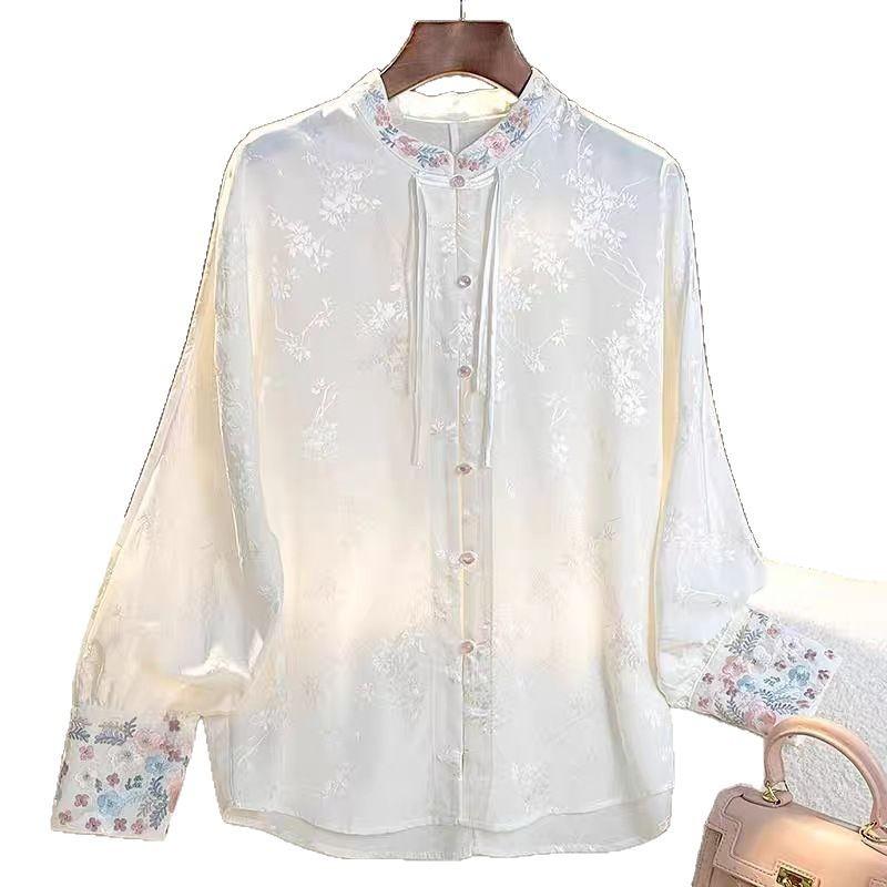 Spring 2025 real shot new shirt spring and autumn versatile long-sleeved blouse sleeves sweet temperament high-end top
