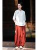 Women’s Retro Chinese Style Short Sleeve Stand Collar Shirt with Frog Button, Loose Ramie Sand-Washed T-shirt – 2024 Spring/Summer Collection