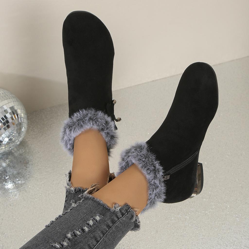 Fashion New Winter Women Boots Casual Warm Fur Mid-Calf Boots Slip-On Round Toe Wedges Snow Boots Plus Size Comfortable Shoes Women