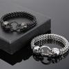 Punk Rock Double Skull Head Face Design Men's Bracelet 11MM Width Stainless Steel Square Franco Link Chain Skeleton Jewelry Male