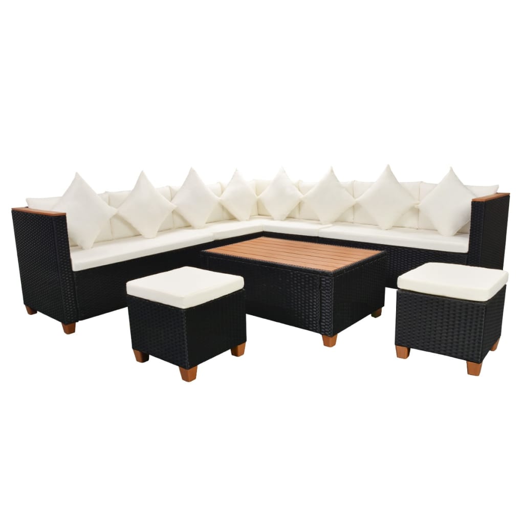 7 piece Garden Lounge Set with Cushions Poly Rattan Black