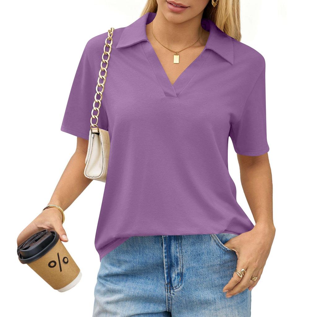 Women's Fashion Casual Lapel Short Sleeve Color Shirt Women's Up Tops