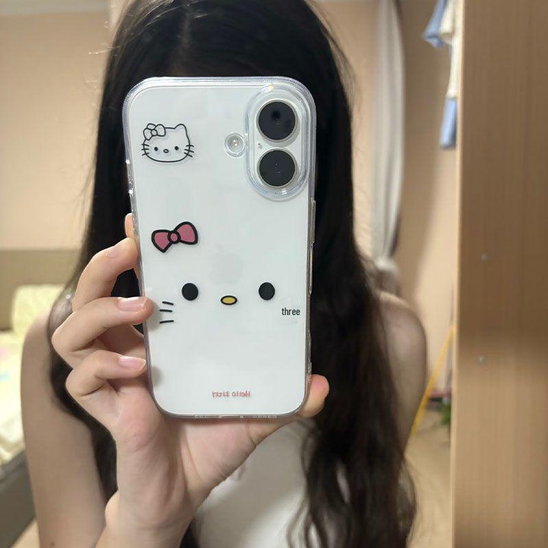 Hello Kitty Transparent Case for Apple 17 Pro Max/16/15/14/13 Pro - Simple Straight Edge Design