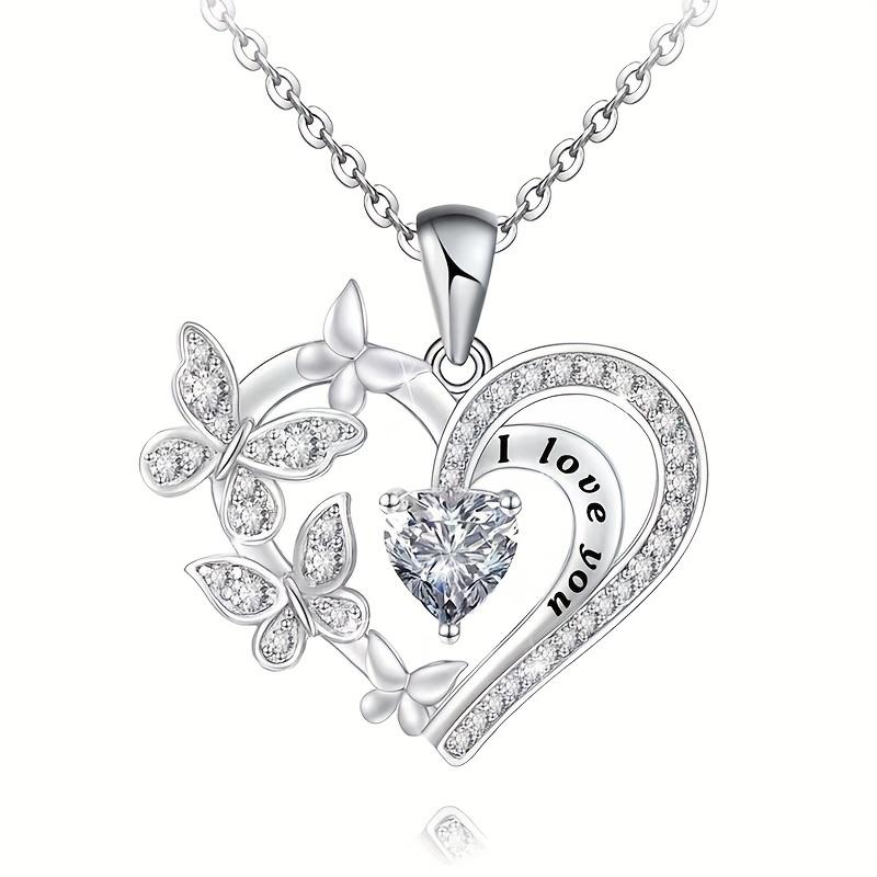 1PC Fashion Love Butterfly Micro-set Rhinestone L Love You Simple Necklace Alloy Electroplating Pendant
