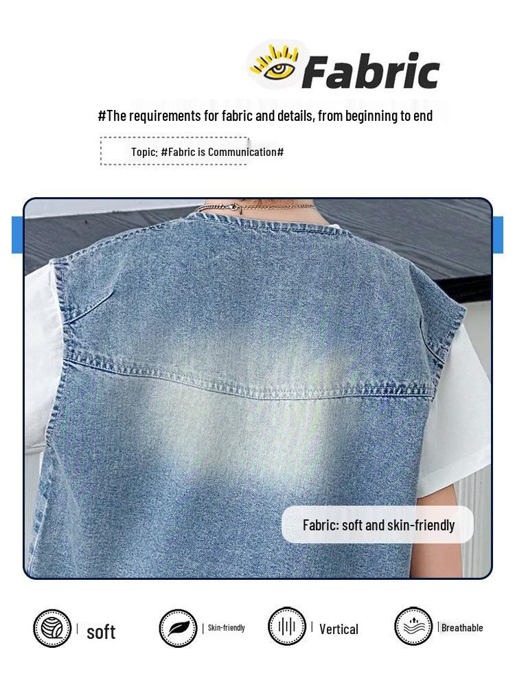 Boys' Summer Denim Vest & Printed Tee Shorts Set - Cool American Style 2026