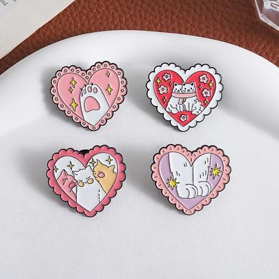 Niedliche Katze Herz Emaille Anstecknadeln Custom Rosa Katzenpfote Broschen Reversabzeichen Kleidung Tier Schmuck Geschenk für Kinder Freunde