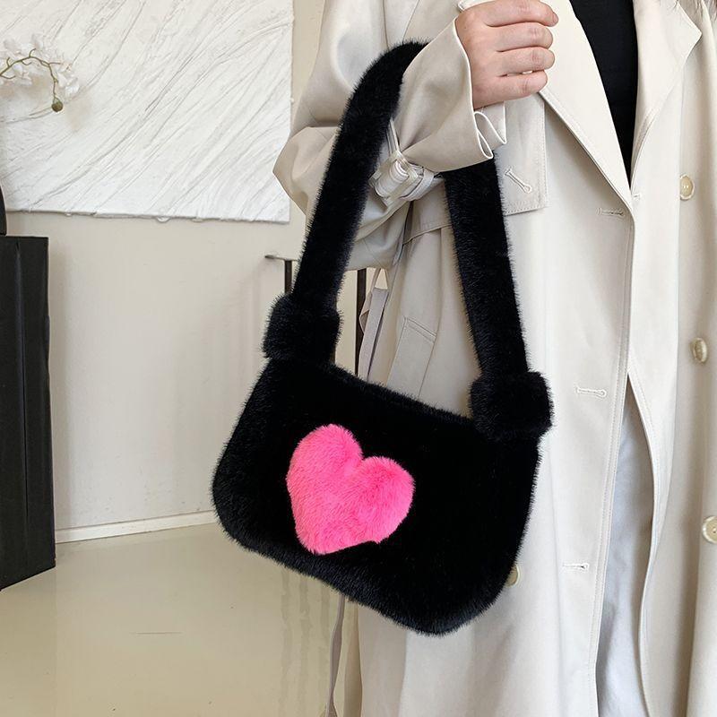 Autumn and Winter Love Wool Bag Single Shoulder Oblique Bag Mobile Phone Change Bag Plush Women's Bag Love Small Square Bag