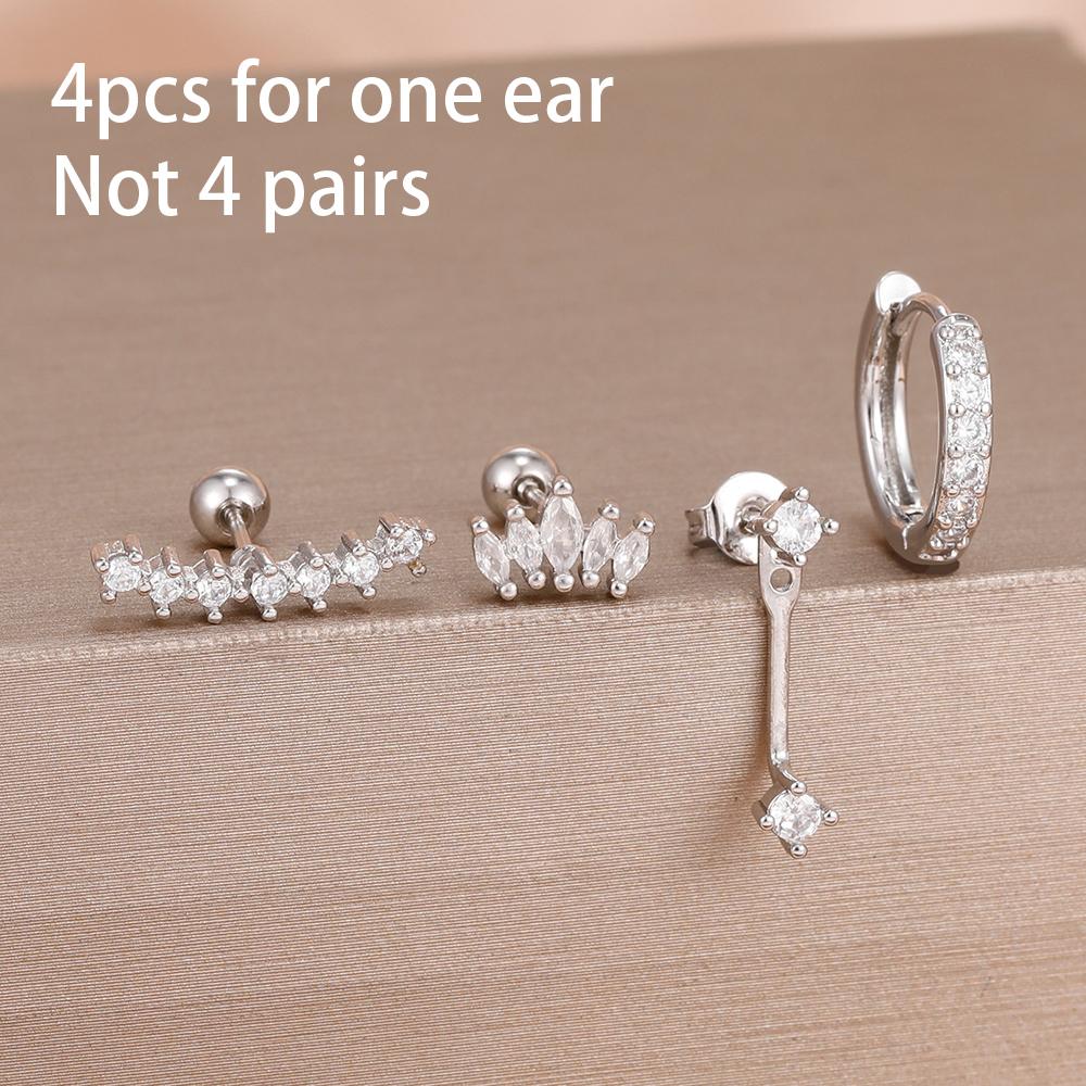 4-teiliges Set Huggie Hoop Ohrringe aus Edelstahl für Damen, Goldfarbe, Einzigartige Zirkonia Blume Ohrstecker Piercing Schmuck