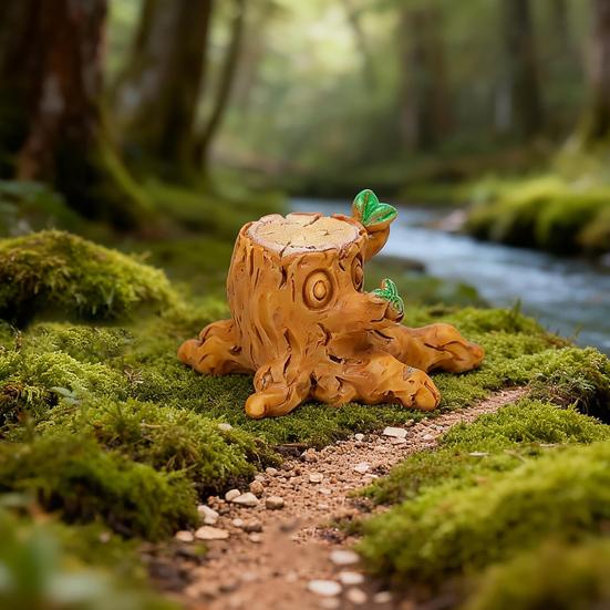 3Pcs Forest Stump Cottage Resin Fairy Garden Landscape Ornaments Decor for Moss Terrarium, Desktop Miniature Landscape with Wood House Accessory