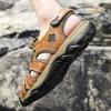 Men Hiking Sandals Green Leather Sandals Outdoor Summer Brown Roman Sandals Beach Shoes Plus Size