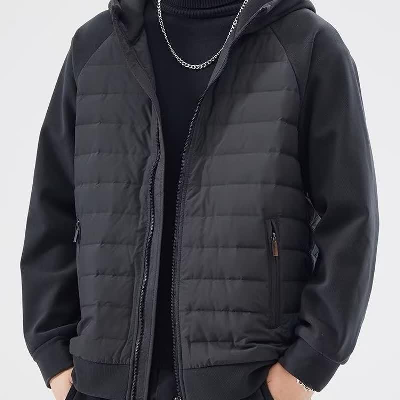 Veste à capuche patchwork pour homme, Automne/Hiver 2025: Manteau d'extérieur en coton tendance et polyvalent - Haut décontracté chaud et coupe-vent