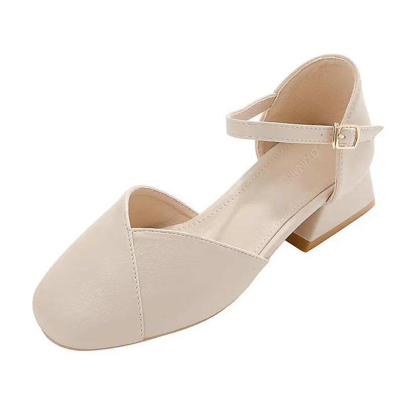 female fashion sweet beige office career buckle strap high heel shoes women classic comfort summer heel pumps ab283