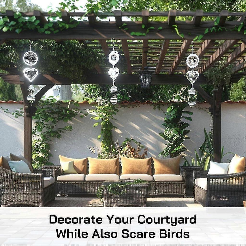 3Pcs Bird Deterrents for Outside, Reflective 3D Stainless Steel Wind Spinners, Garden Decor, Bird Scare Devices To Keep Woodpeckers, Pigeons Away from