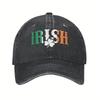 Irish Flag Clover Baseball Denim Cap Retro Washed Outdoor Casual Unisex Adult Polyester Hat
