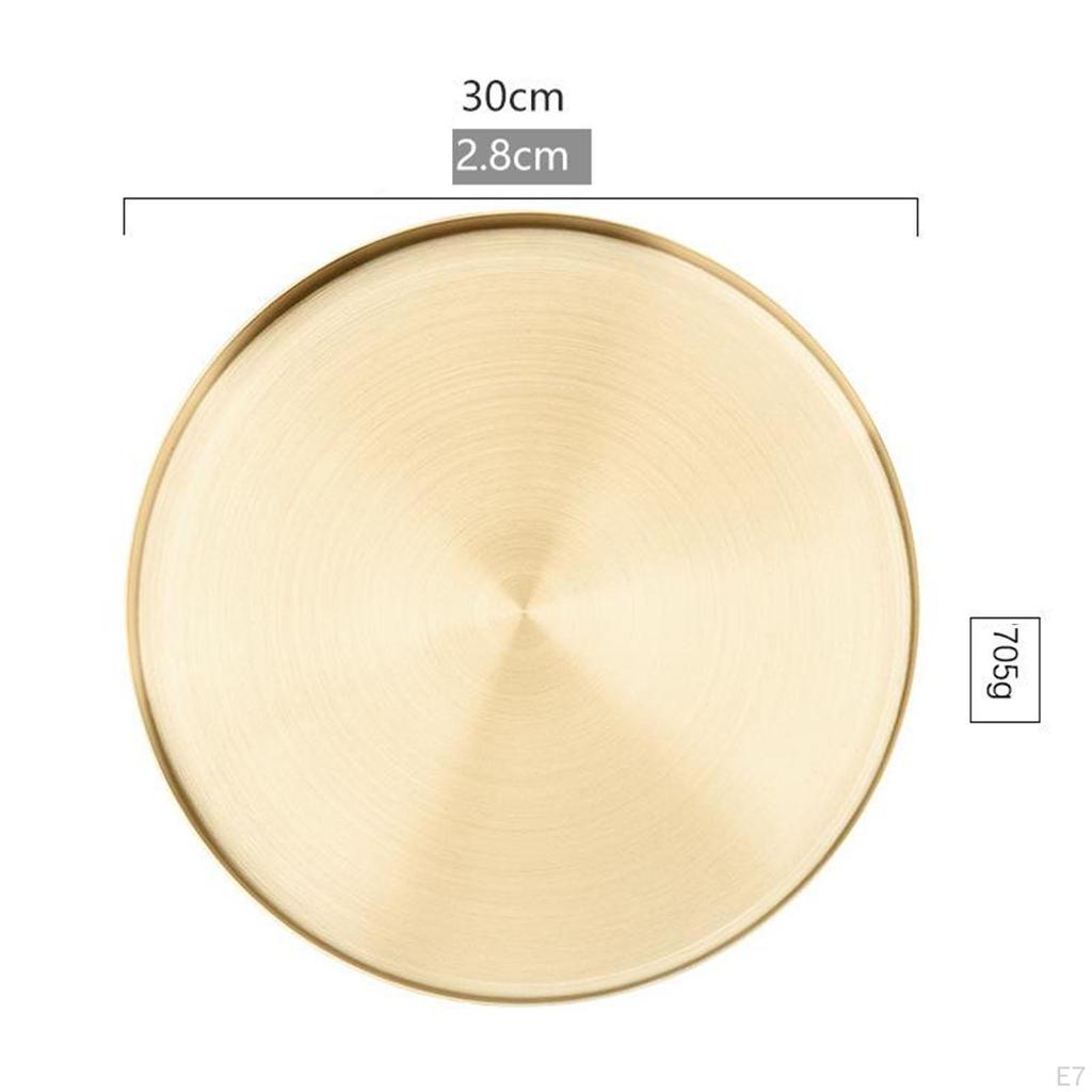Gold Serving Tray, Round Tray Stainless Steel Platter Bathroom Sink Vanity Trays Cosmetics Jewelry