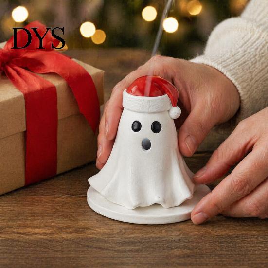 Resin Ghost Statue Incense Burner, Christmas Hat Holder, with Decorative Figurine Cones, Cone Holder for Yoga Room Home Halloween Decor Burner