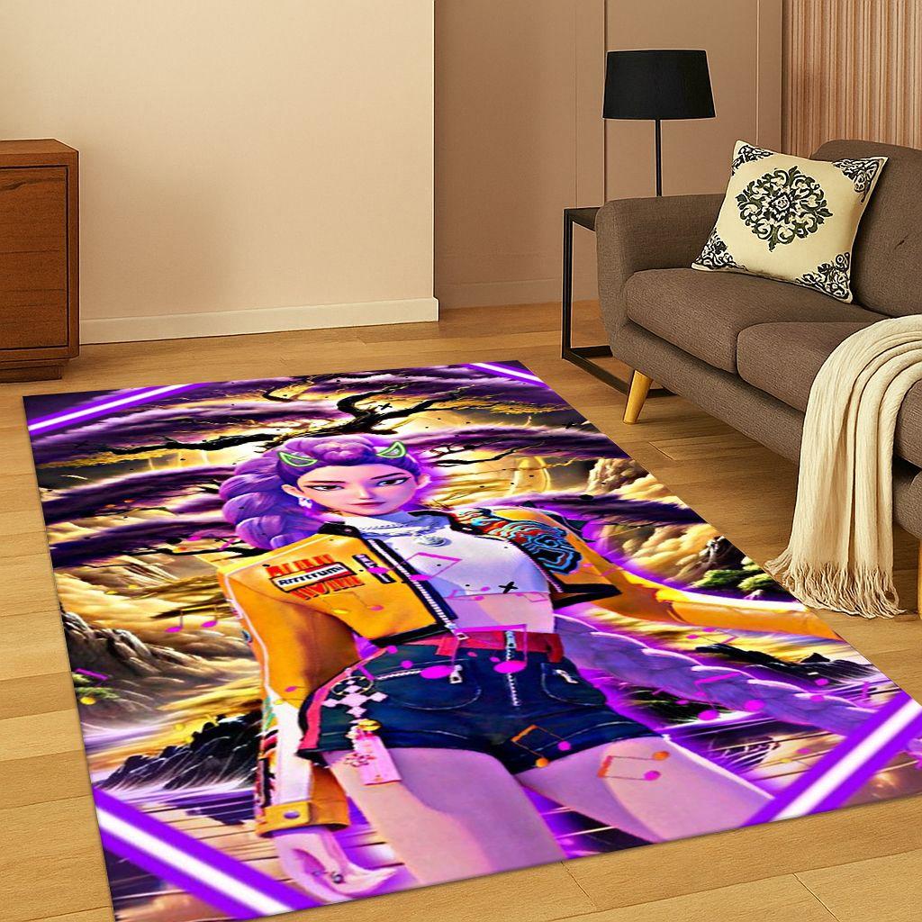 Tappeto Kpop Demon Hunters Rumi Mira Zoey Music Cartoon per Camera da Letto Soggiorno Divano Decorazione Casa, Tappetino Antiscivolo Regalo