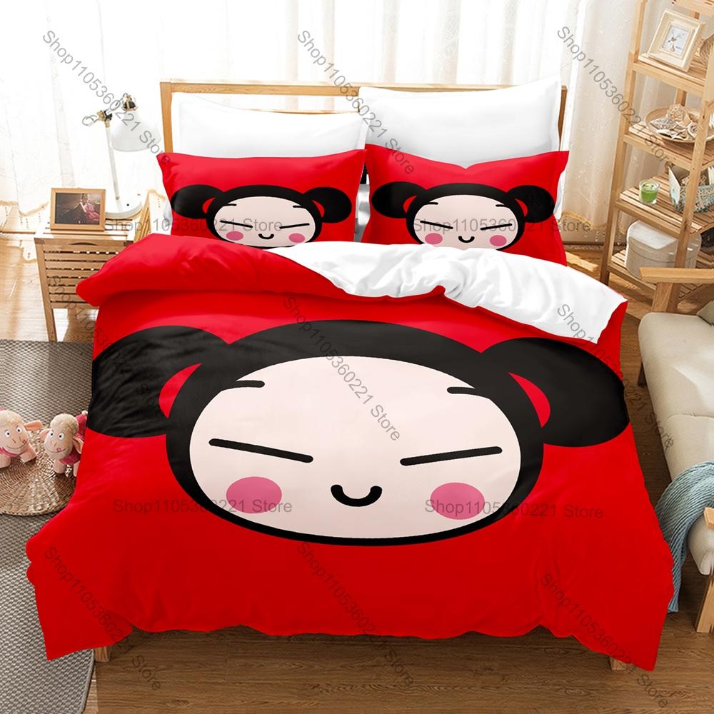 Cool Cartoon Pucca & Garu Bedding Set 3 Piece Lovely Kpop Pattern Duvet Cover Set Single Twin Full Queen King Size Decor