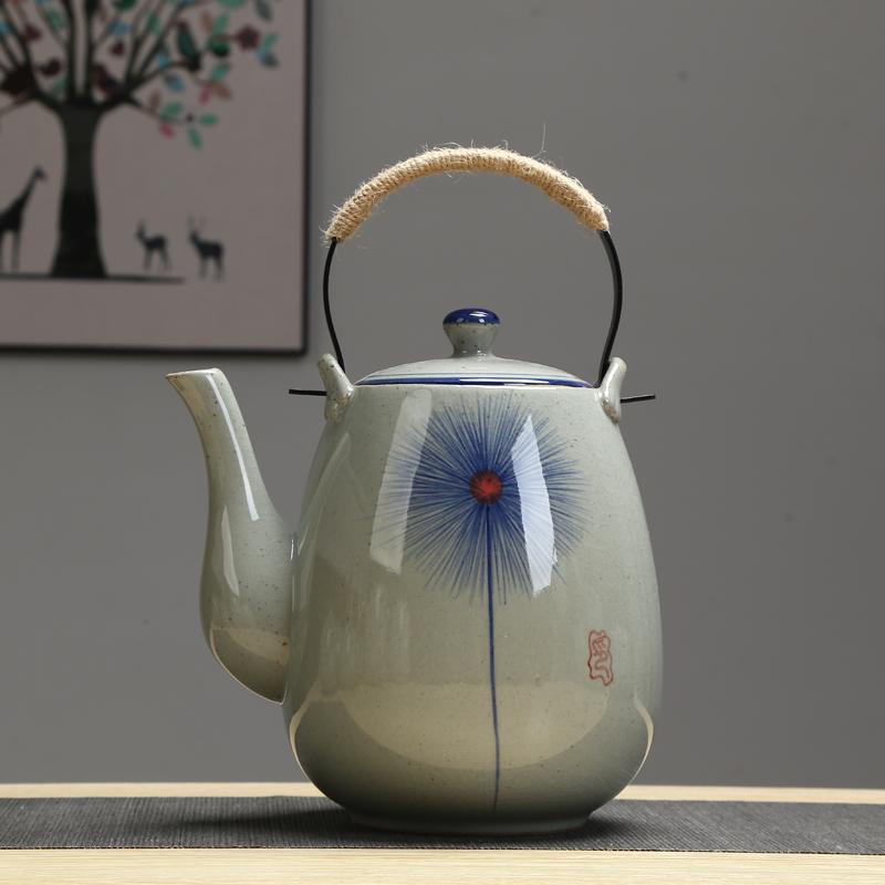 Ceramic big teapot hand-painted retro teapot cooler kettle iron handle lifting pot restaurant kettle household