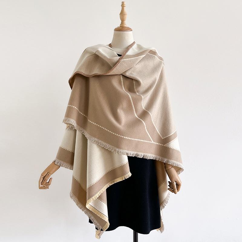 Cashmere Women Scarf Winter Warm Slit Double-Sided Large Shawl Pashmina Foulard Square Thick Blanket Poncho