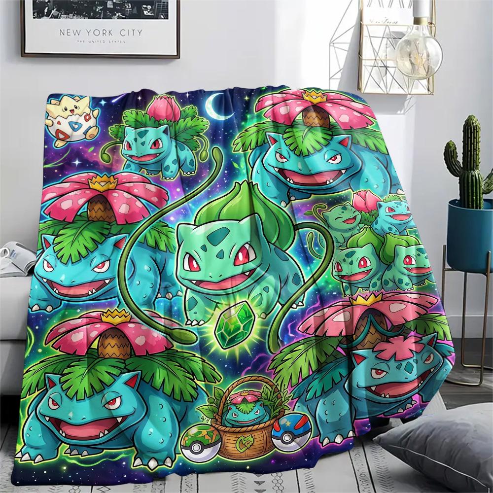 Bulbasaur Print Flannel Blanket, Ultra Soft High Quality All Seasons Warm Throw, Home Decor Cozy Blanket, Perfect Christmas Gift 80cm x 120cm