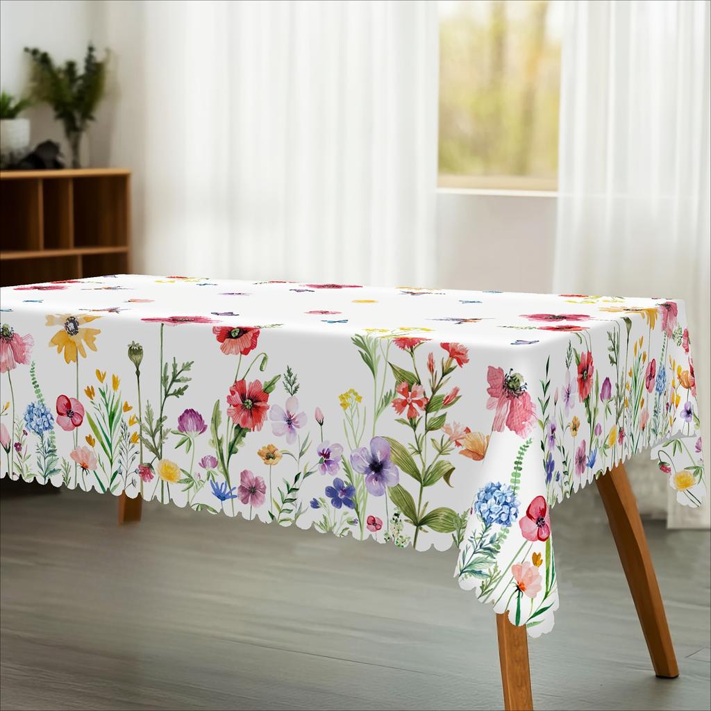 Summer Watercolor Floral Pattern Rectangle Tablecloth Wedding Party Decor Washable Flowers Printed Table Cloths Home Decorations