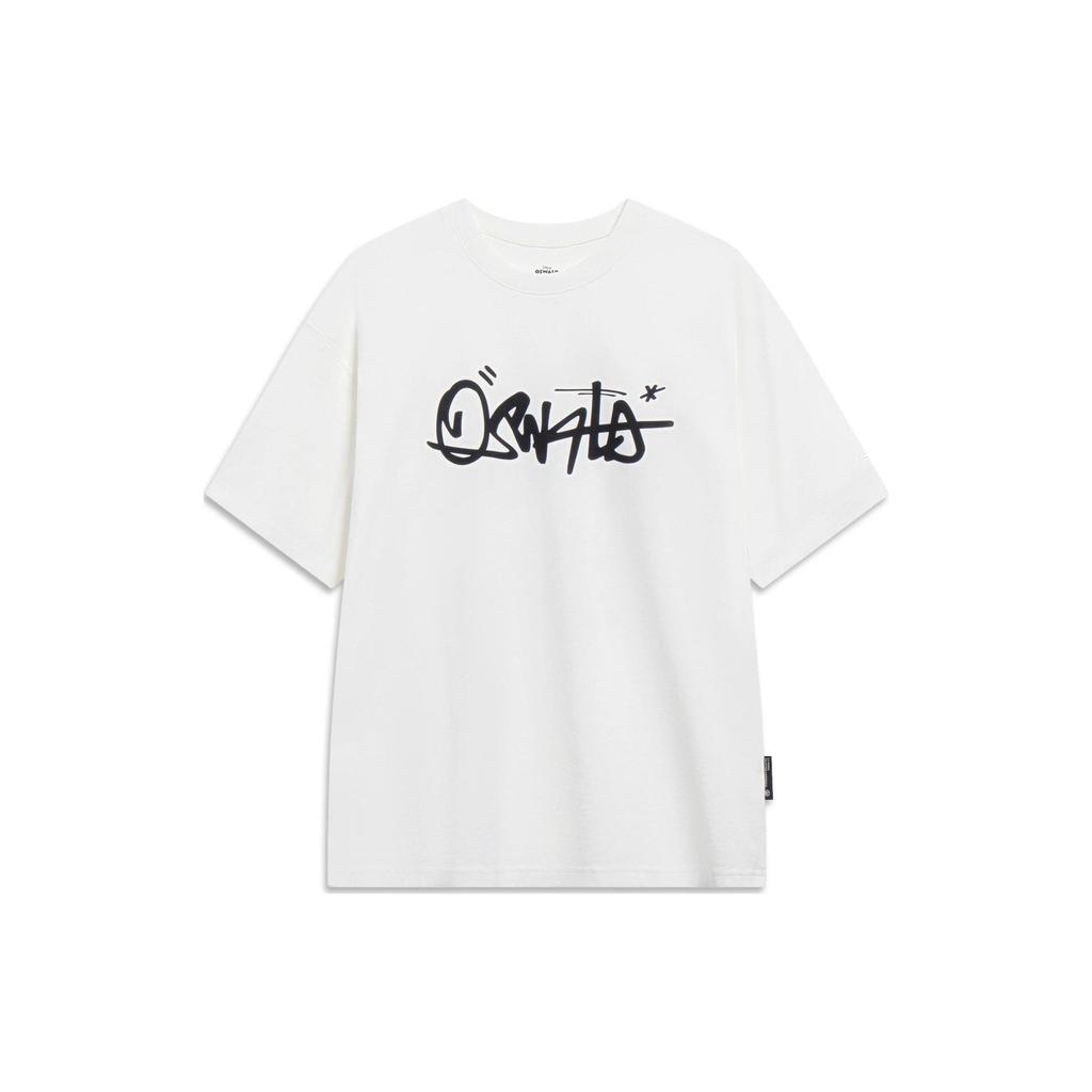 Li-Ning Patterned Letter Print T-Shirt Unisex Tops Milk-White AHST313-4