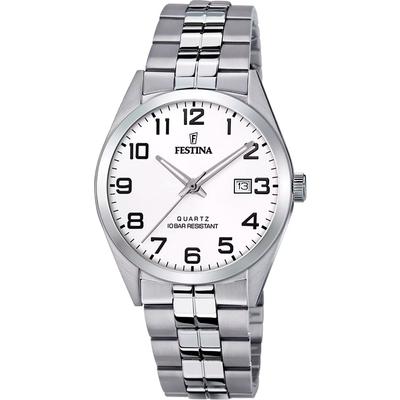 Clásicos Acero Inoxidable Esfera Blanca Cuarzo F20437-1 100M Reloj de Hombre
