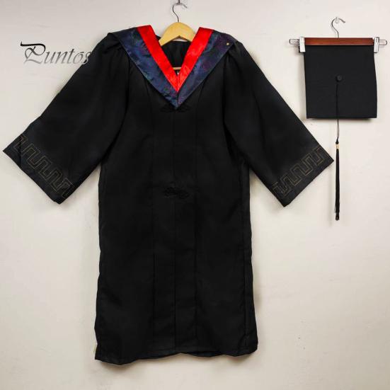Academic Dress for Ceremonies Unisex Matte Graduation Cap Gown Set with Fake Shirt Collar And Doctoral Attire Neck Tie Professional Formal Bachelor's