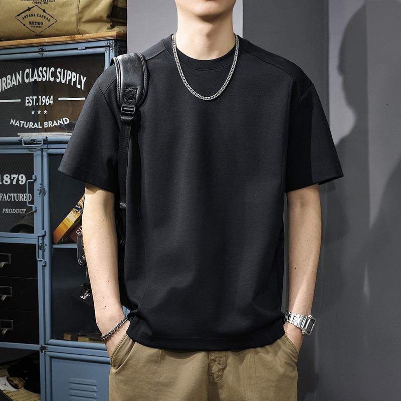 Trendy Men's Loose-fit Solid Color T-shirt, Crew Neck Casual Top with Paneled Stitching, Minimalist T-shirt for Daily Wear & Streetwear