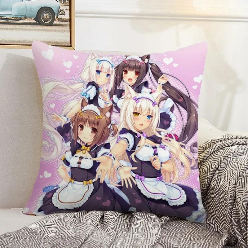 Nekopara 50x50 Cushion Cover 45 × 45 Decorative Pillowcase for Pillow Home Decor Car Decoration Pillowcases Bed Cushions Kawaii