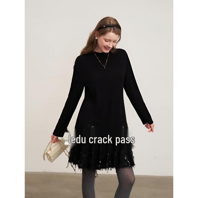 Liedu Women s Elegant Tassel Knit A-Line Midi Dress XL