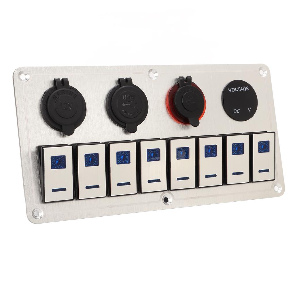 Rocker Switch Panel 8 Gang 12‑24V 5 Pin Blue Light Toggle On Off Lights Control Switch Panel