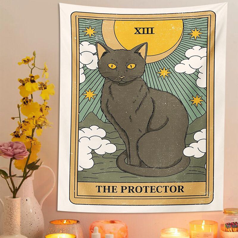 VIKAMA Sun Moon Tarot Cat Paw Tapestry, Bohemian Witchcraft Decor, Home Accessories, Psychedelic Girl Tapestry Decor