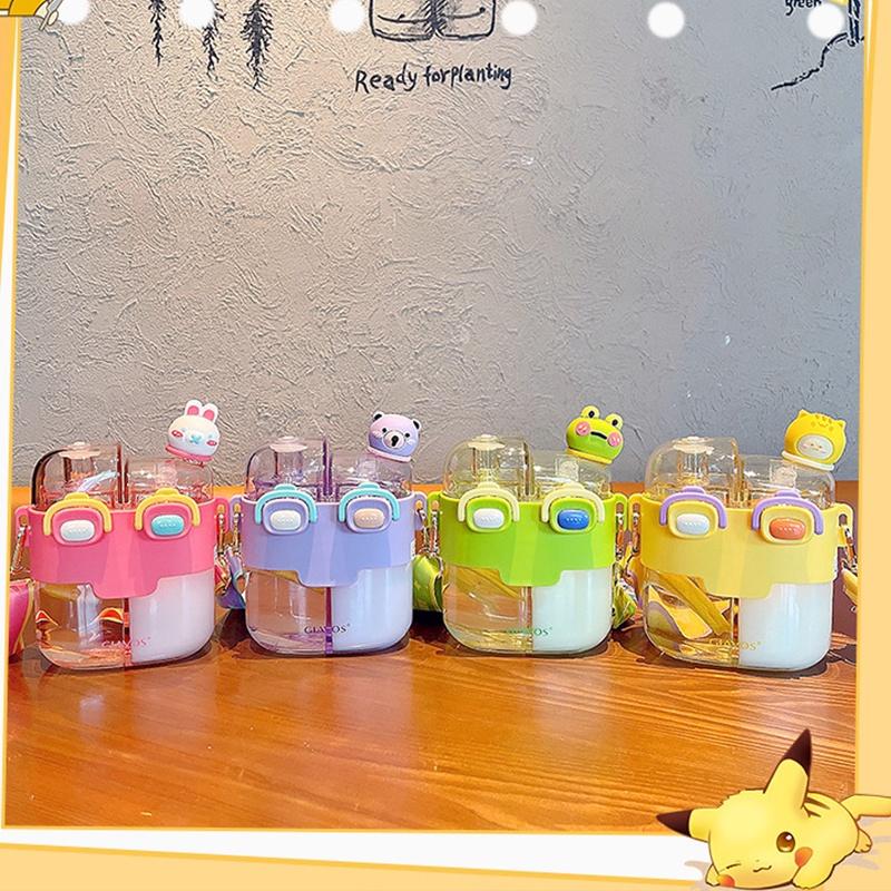 Large Capacity Plastic Cup With Double Drink Compartments Stylish And Cute Cartoon Design