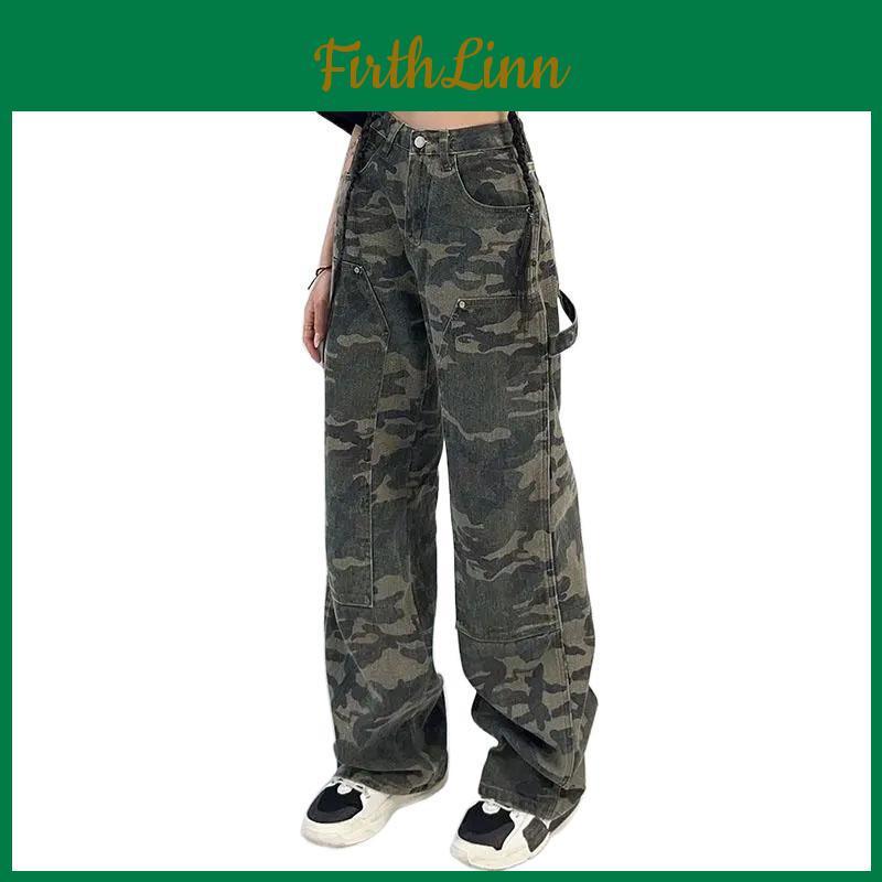 Secret Military Jam Workout Women Camouflage Cargo Pants Denim Overalls Ladies Straight Multipocket Trousers