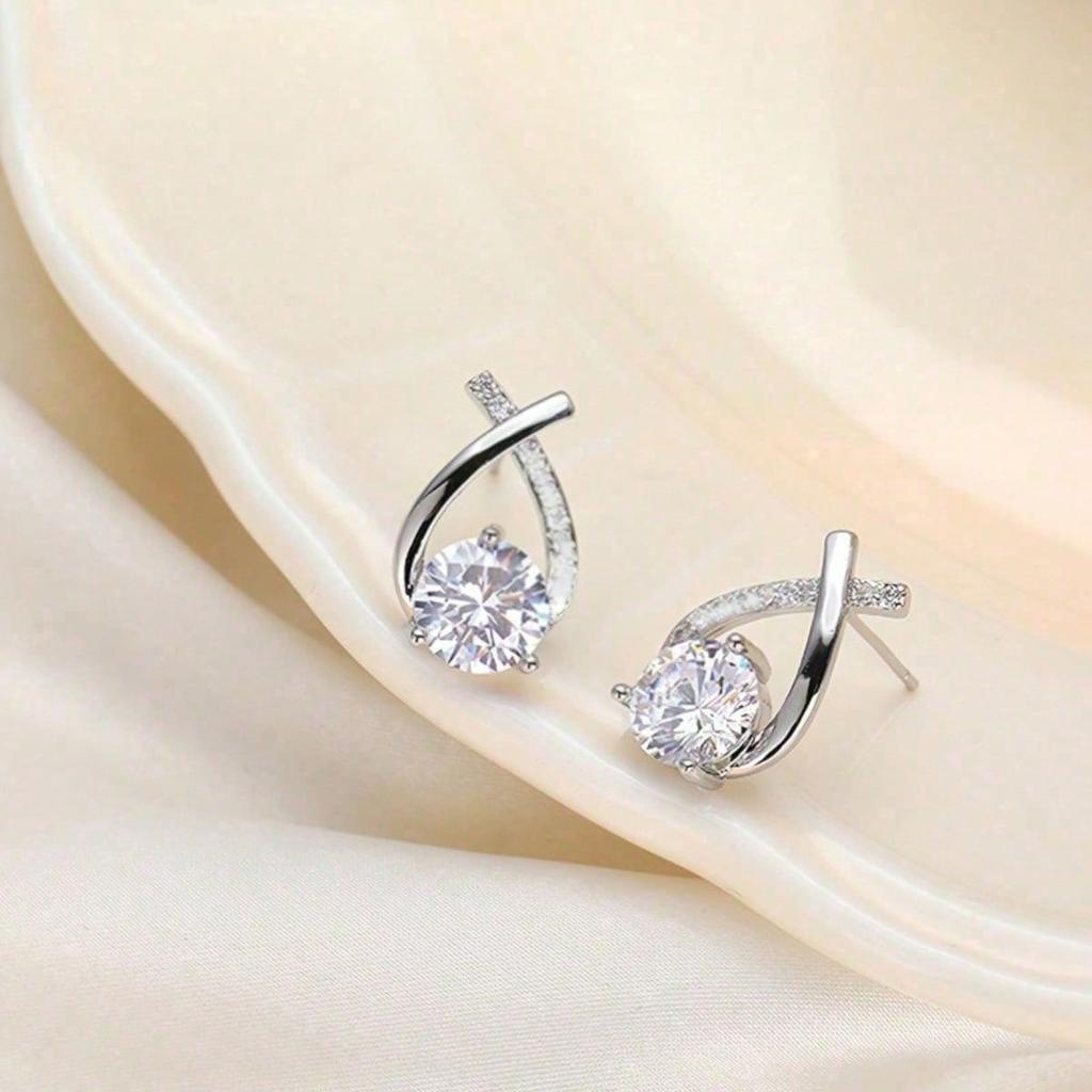 1 Pair of Elegant and Sparkling Zircon Decorated Cross Line Earrings - Retro Design - Perfect for Daily Wear and Special Occasions, Holiday Gifts