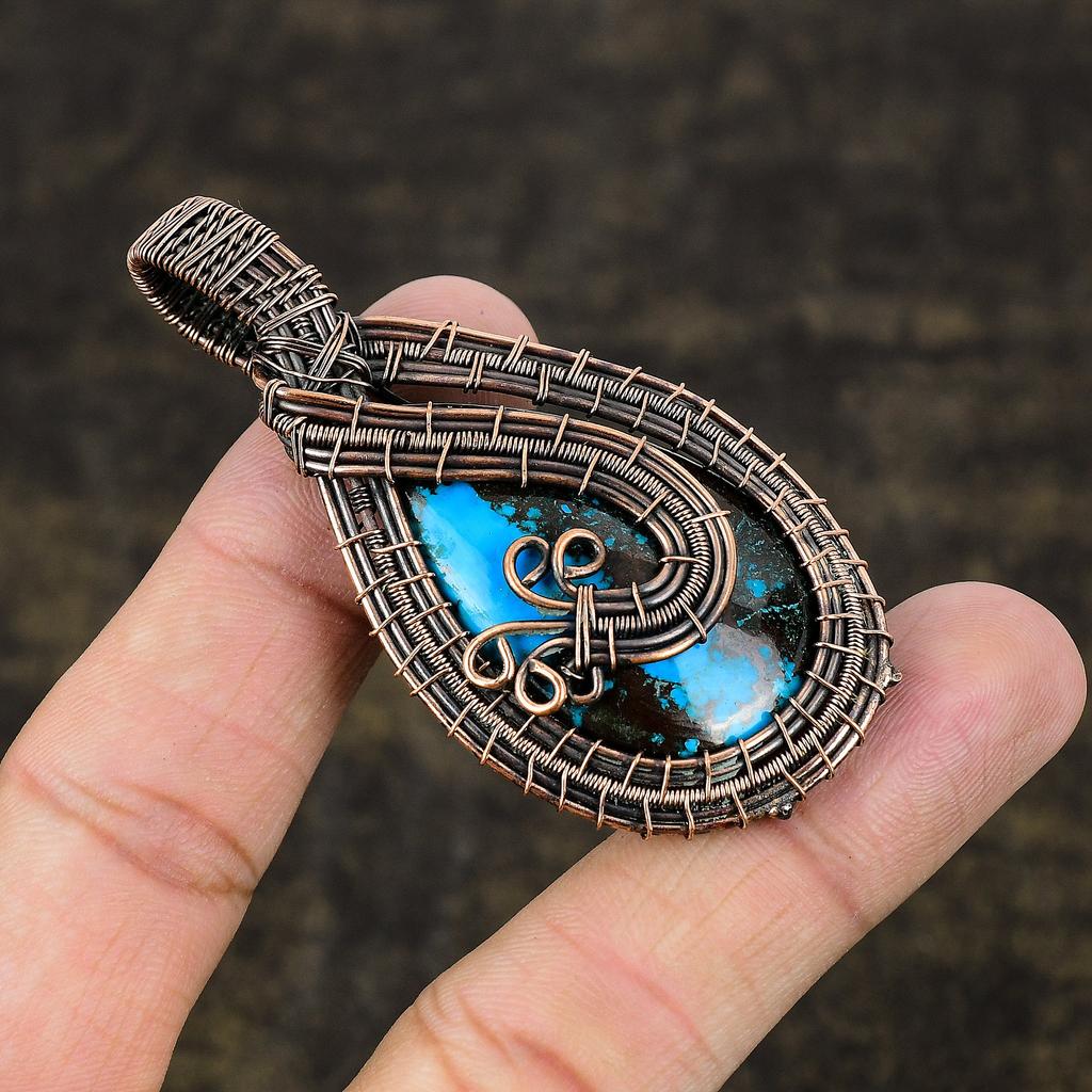 Tibetan Turquoise Handmade Copper Wire Wrap Jewelry Pendant 2.76 s3m12