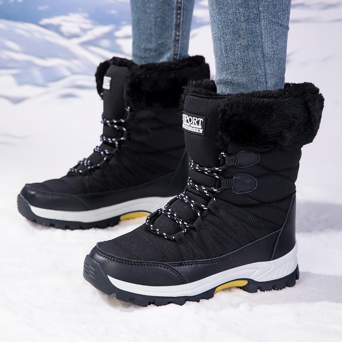 

ТУИНАНЛЕ Сапоги Корейский Стиль Каблуки Меховая Обувь Зимние Супер Теплые Снежные Сапоги Зимняя Обувь Средней Высоты Женская Обувь 39 чёрный