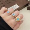 Light Luxury Blue Moonstone Retro Court Style Diamond-Encrusted Zircon Bead Open Ring Niche High-End Elegant Ring