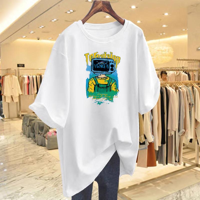

Casual printed cotton t-shirt women s summer new loose short-sleeved top bottoming shirt S