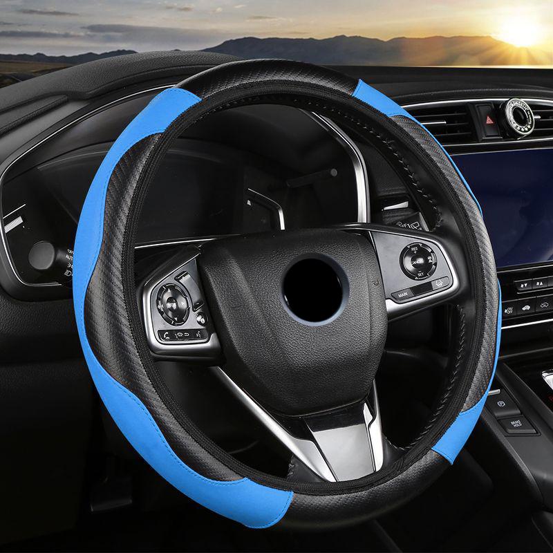 

2023 Автомобильный чехол на руль, дышащие противоскользящие чехлы на руль из искусственной кожи, подходят 37-38,5 см, украшение для автомобиля, углеродное волокно